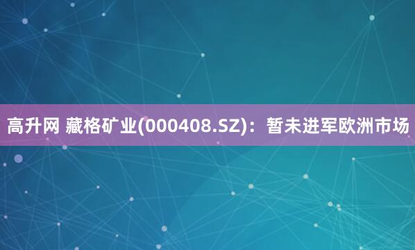 高升网 藏格矿业(000408.SZ)：暂未进军欧洲市场